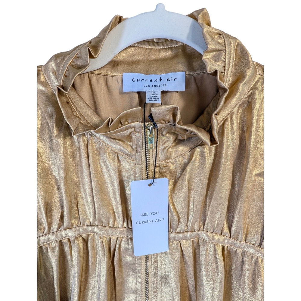 Current Air Los Angeles Gold Metallic Ruffle Blouson Jacket XL Oversized - Picture 3 of 10